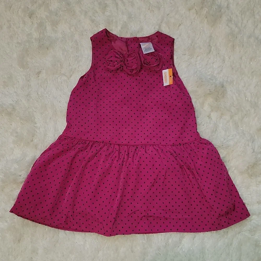 𝅺GYMBOREE FUSCIA POLKA DOT DRESS WITH PANTIES, SIZE 12-18 MONTHS, NEW!